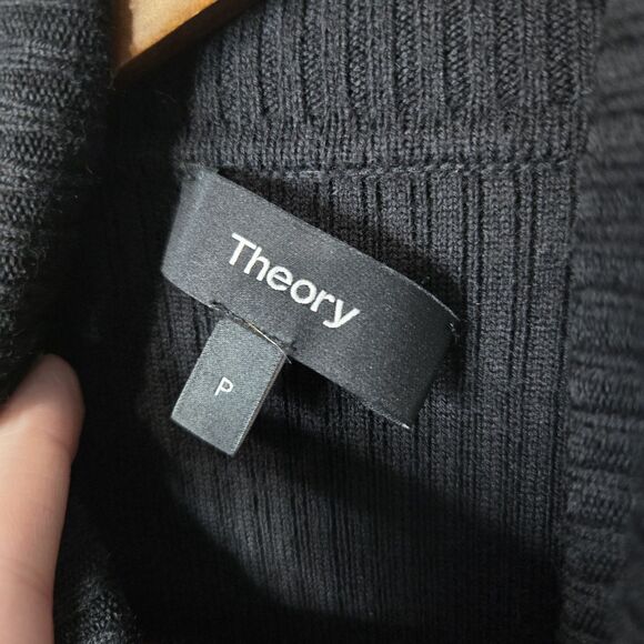 Theory Black Wool Blend Short Sleeve Turtleneck Dress Whimsy Goth Small - Picture 4 of 6